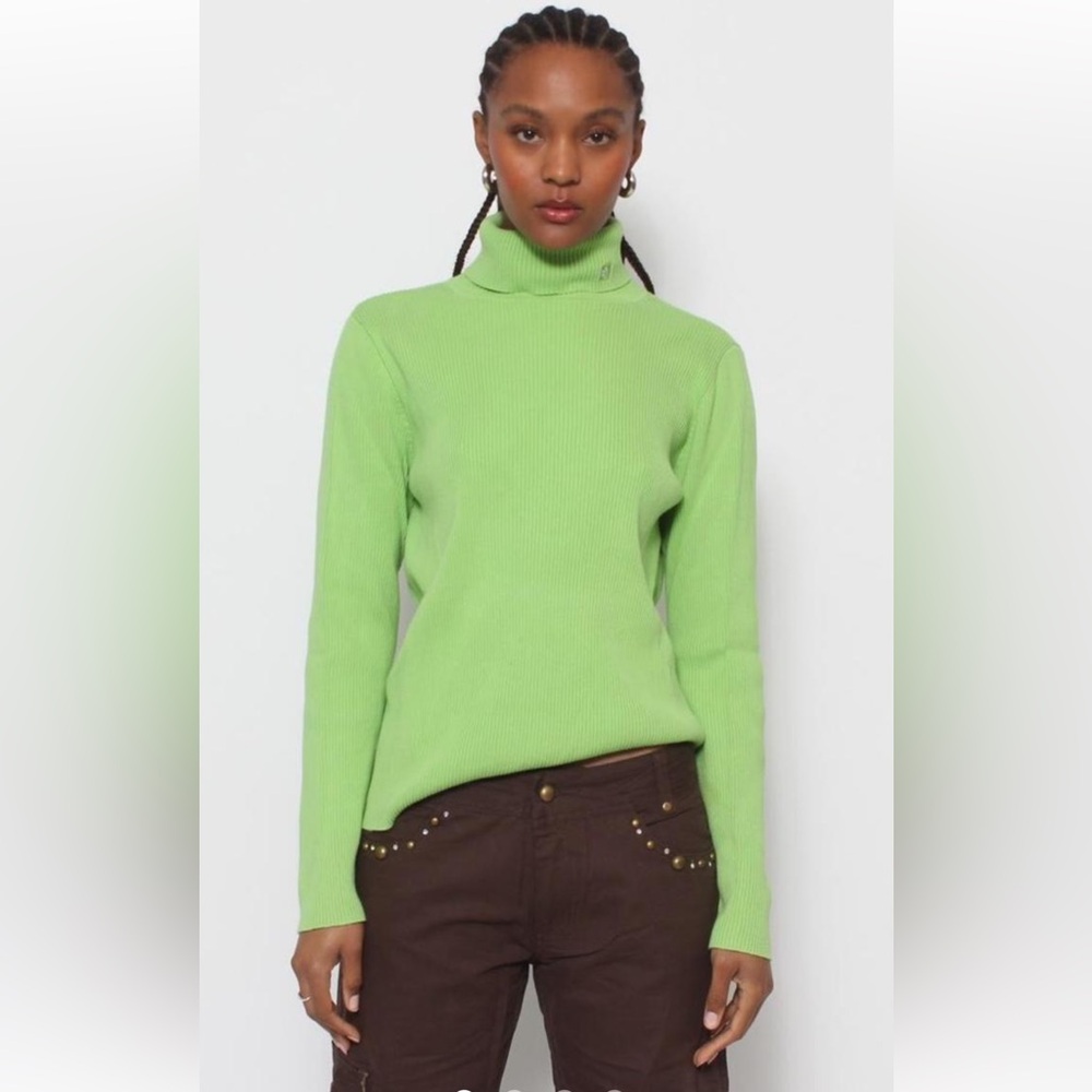Vintage‎ Lauren Ralph Lauren Green Ribbed Turtleneck Sweater 100% Cotton Size L